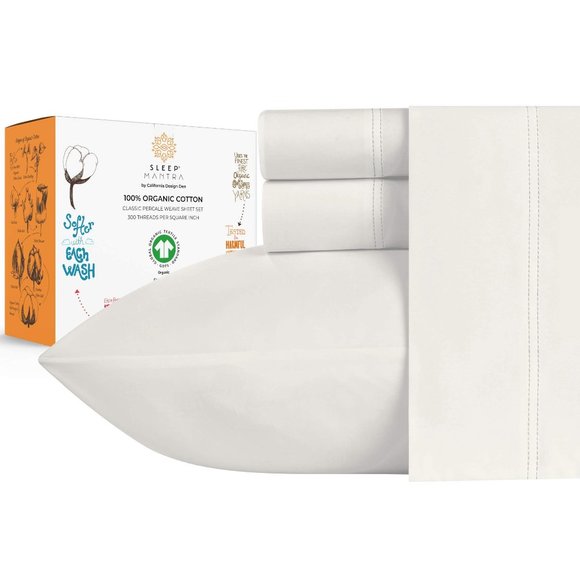 California Design Den Other - NEW - 100% Organic Cotton 4 Piece Sheet Set - Ivory